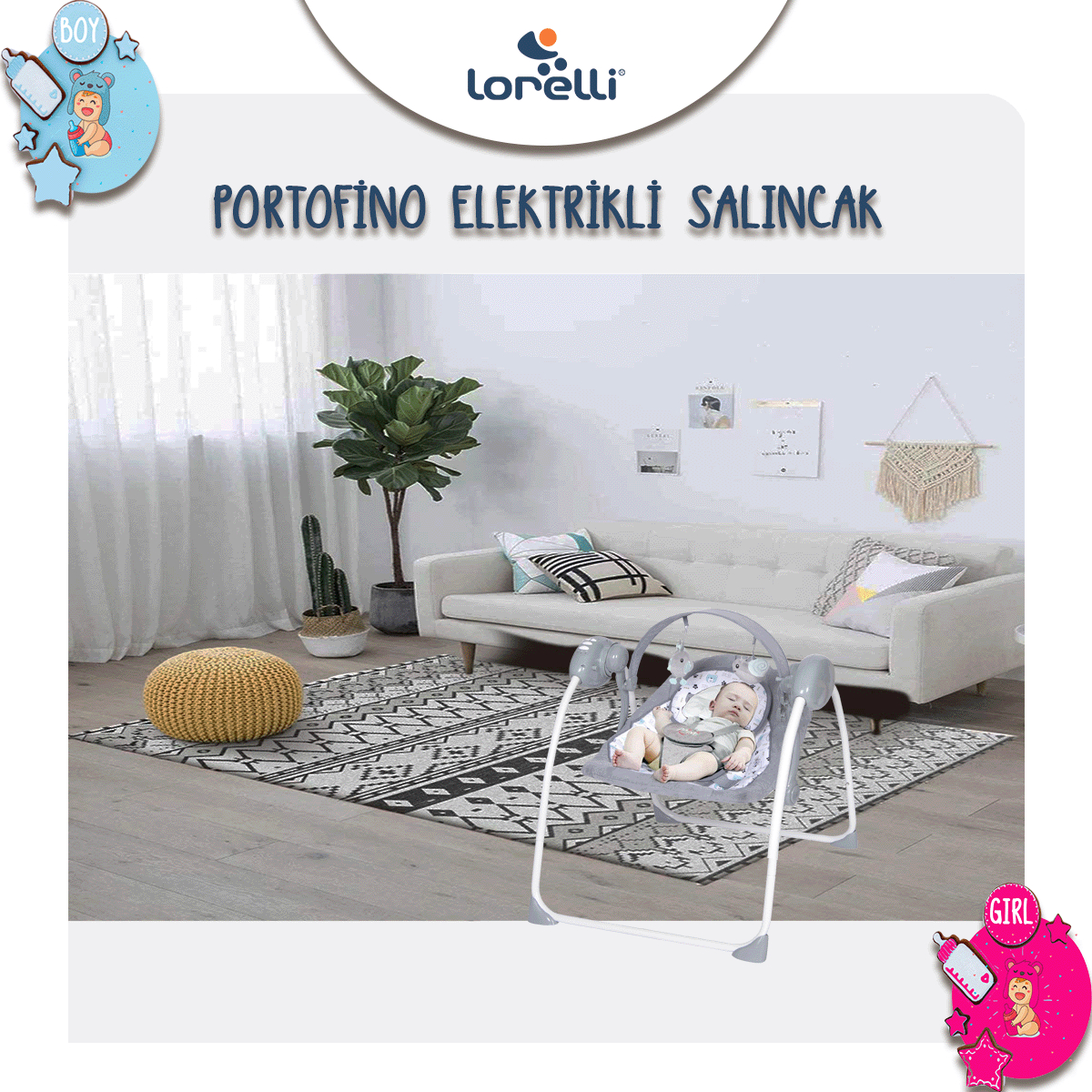 Lorelli Portofino Elektrikli Salıncak Bebek Salıncağı Ana