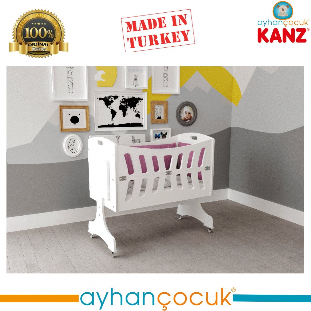 Kanz Sonno Ahşap Bebek Sepeti Anne Yanı Beşik Ayhan Çocuk Anne ve