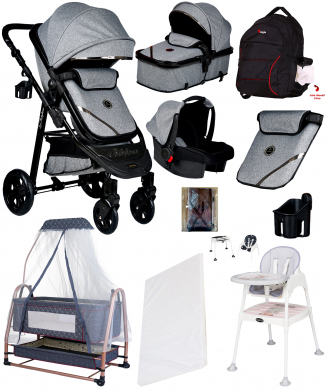 10 İn 1 Ekonomi Paket 940 Travel Sistem Bebek Arabası Bebek Sepeti Anne Yanı Beşik Mama Sandalyesi