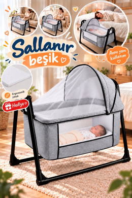 Baby Home Onest Anne Yanı Kalın Yataklı Cibinlikli Ve Tenteli, Sallanır. Portatif Sepet Beşik